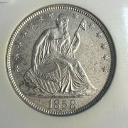 1858-O Seated Liberty Half 50c, SS Republic Shipwreck recovery NGC, with booklet
