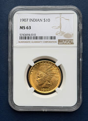 1907 Gold Eagle $10 Indian NGC MS63