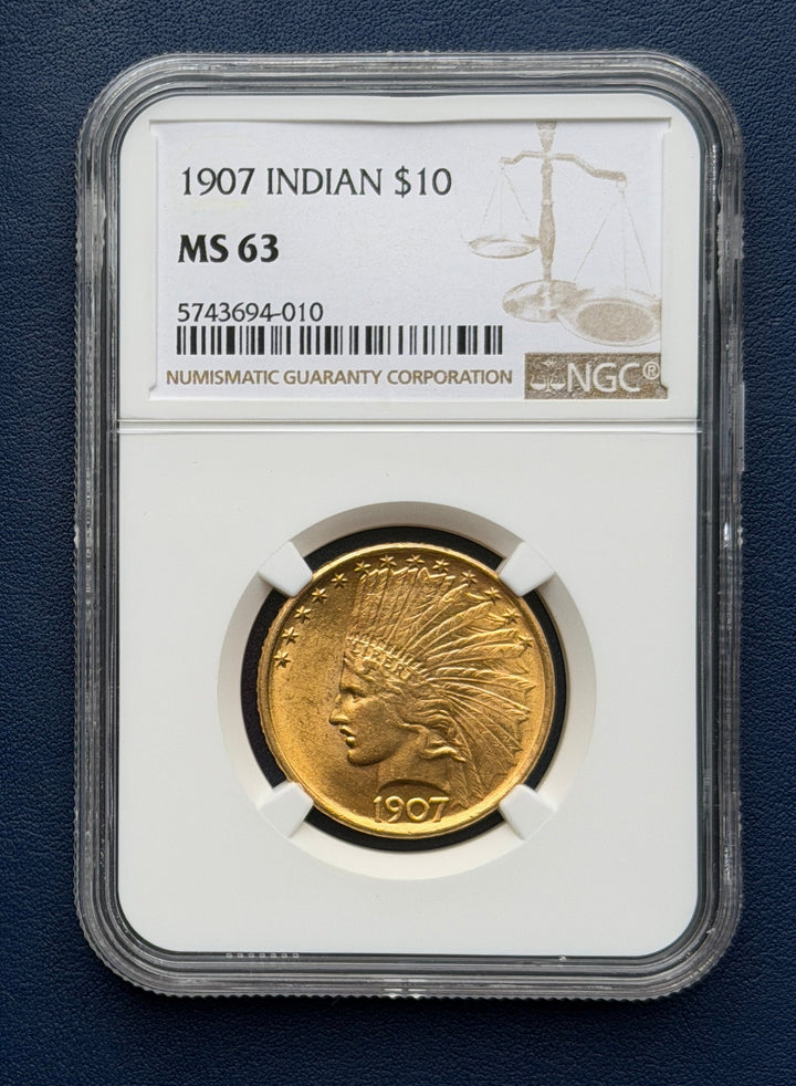 1907 Gold Eagle $10 Indian NGC MS63