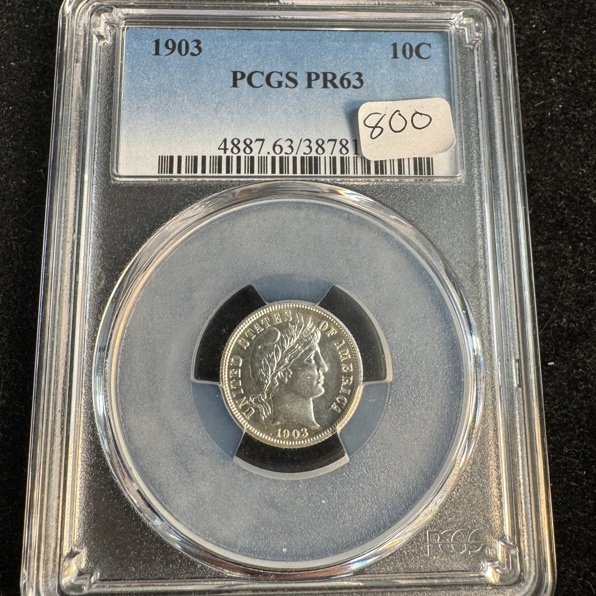 1903 Proof Barber Dime 10c, PCGS PR-63 (755 Mintage)