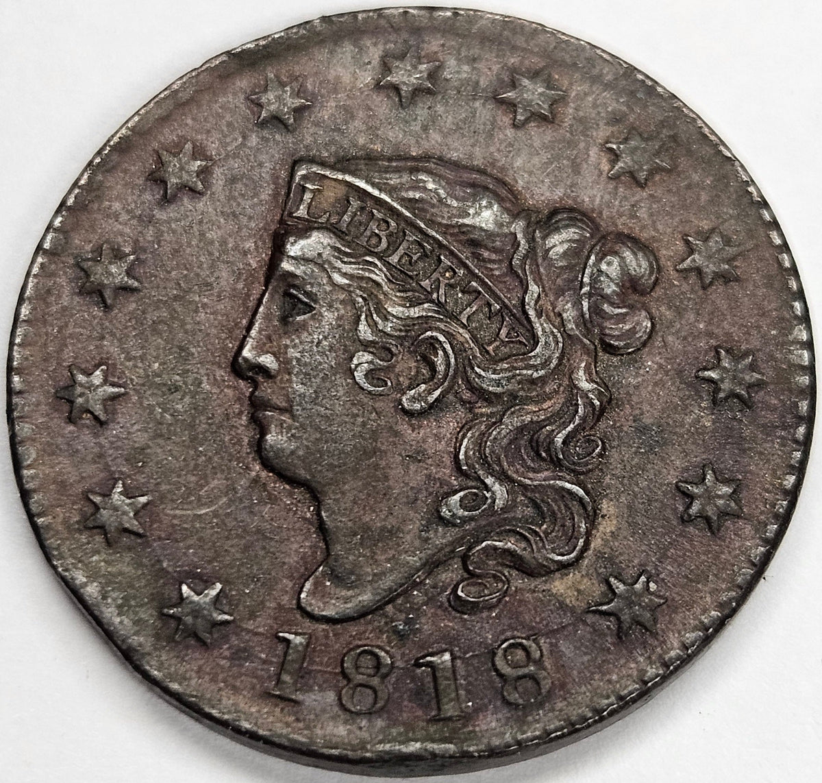 1818 Coronet Head Large Cent . . . . Choice AU dark