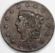 1818 Coronet Head Large Cent . . . . Choice AU dark