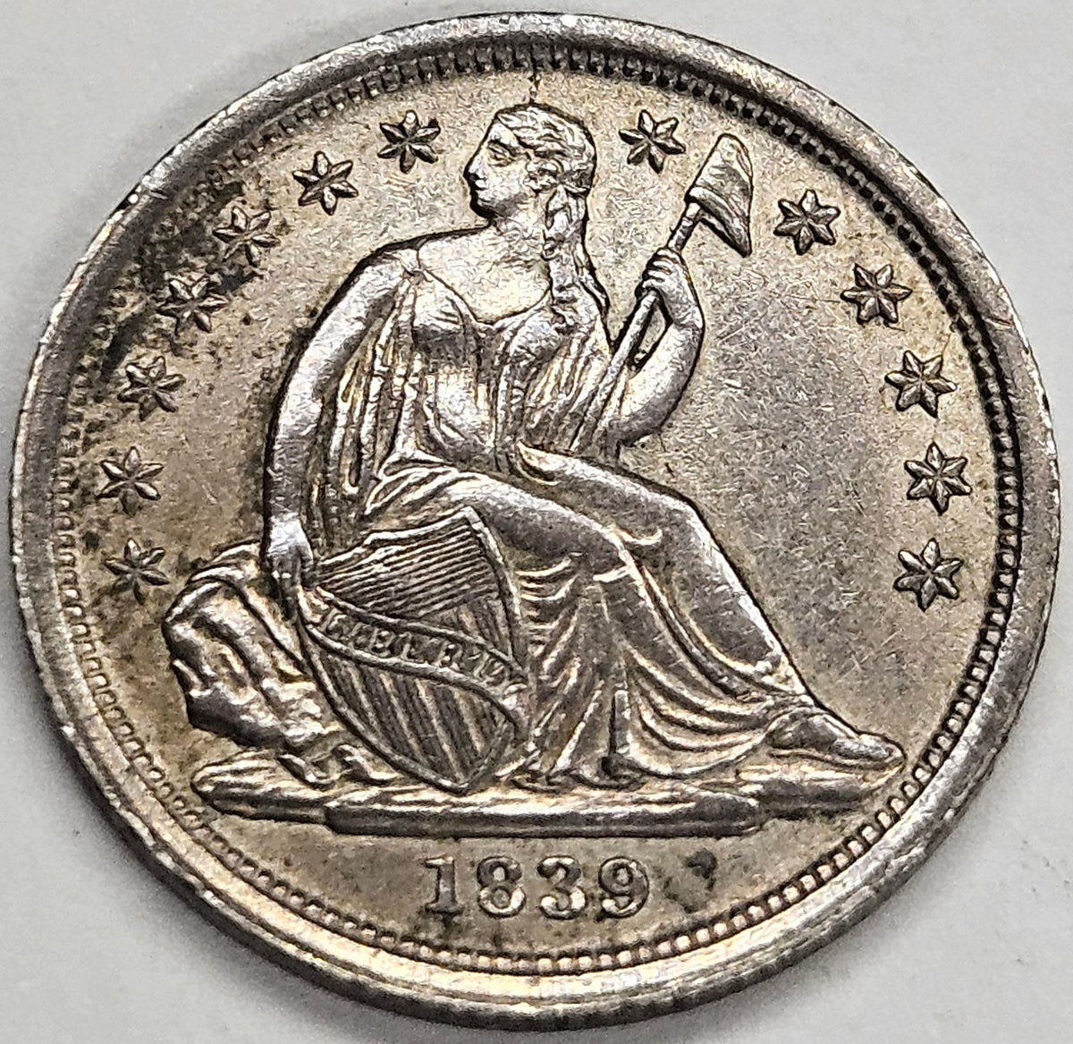 1839 No Drapery Seated Liberty Dime . . . . Choice About Uncirculated