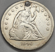 1846-O Seated Liberty Dollar . . . . XF plugged hole