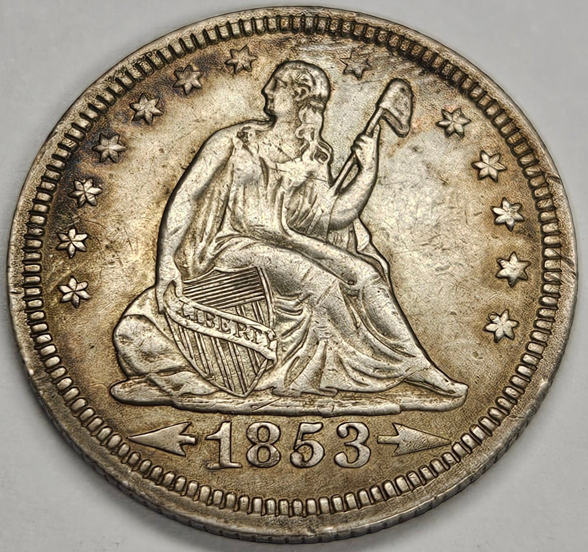 1853 Arrows/Rays Seated Liberty Quarter . . . . Choice About Uncirculated
