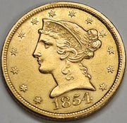 1854-C $5.00 Liberty Gold . . . . Choice About Uncirculated