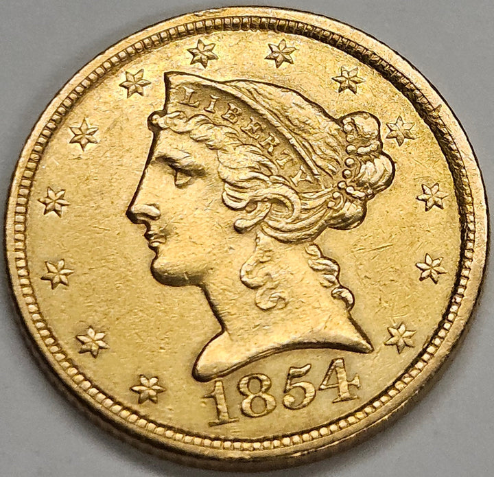 1854-C $5.00 Liberty Gold . . . . Choice About Uncirculated