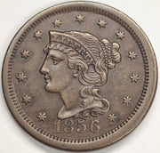 1856 Upright 5 Braided Hair Large Cent . . . . Select Uncirculated Brown