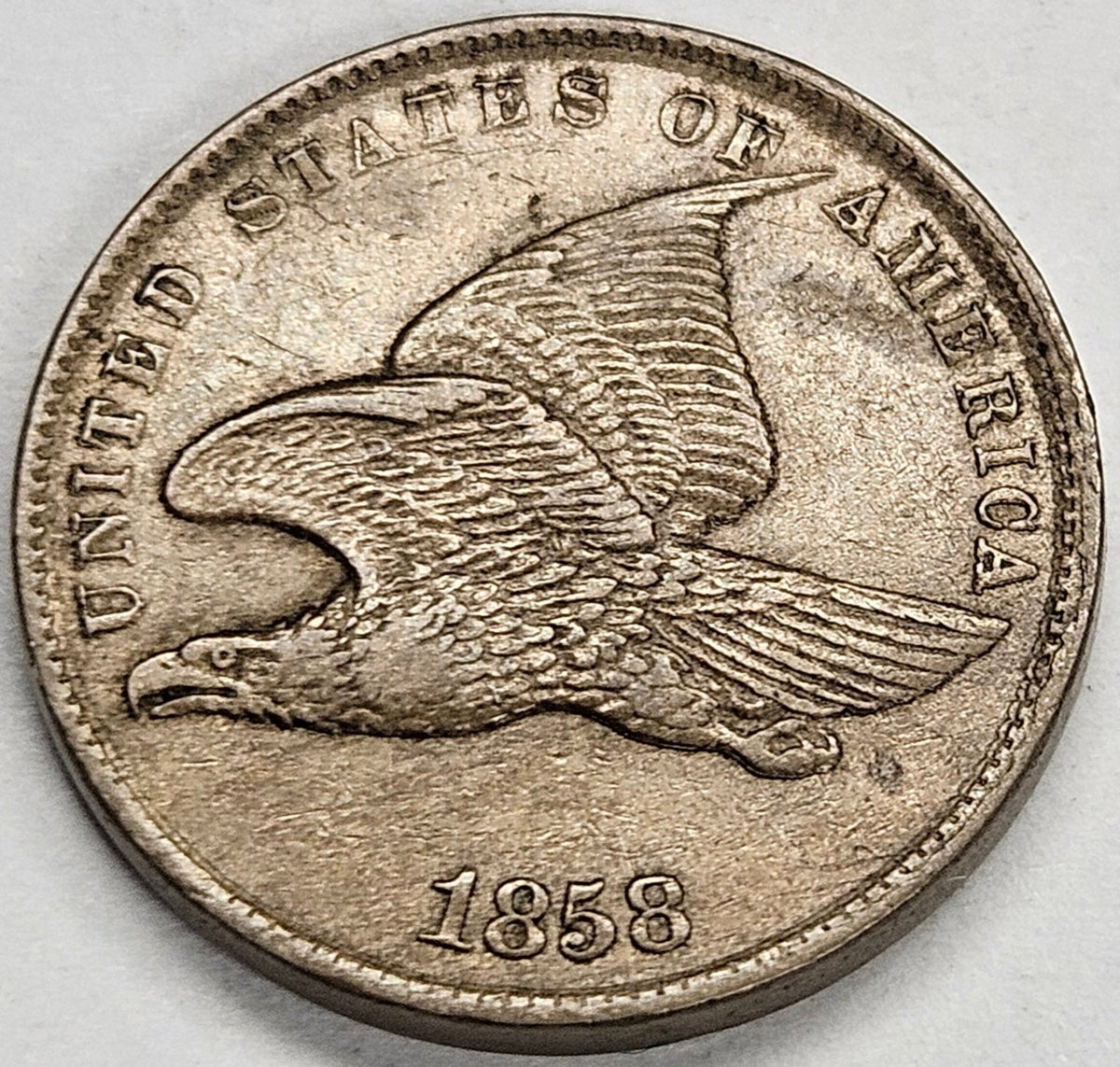 1858 Small Letters Flying Eagle Cent . . . . Choice About Uncirculated