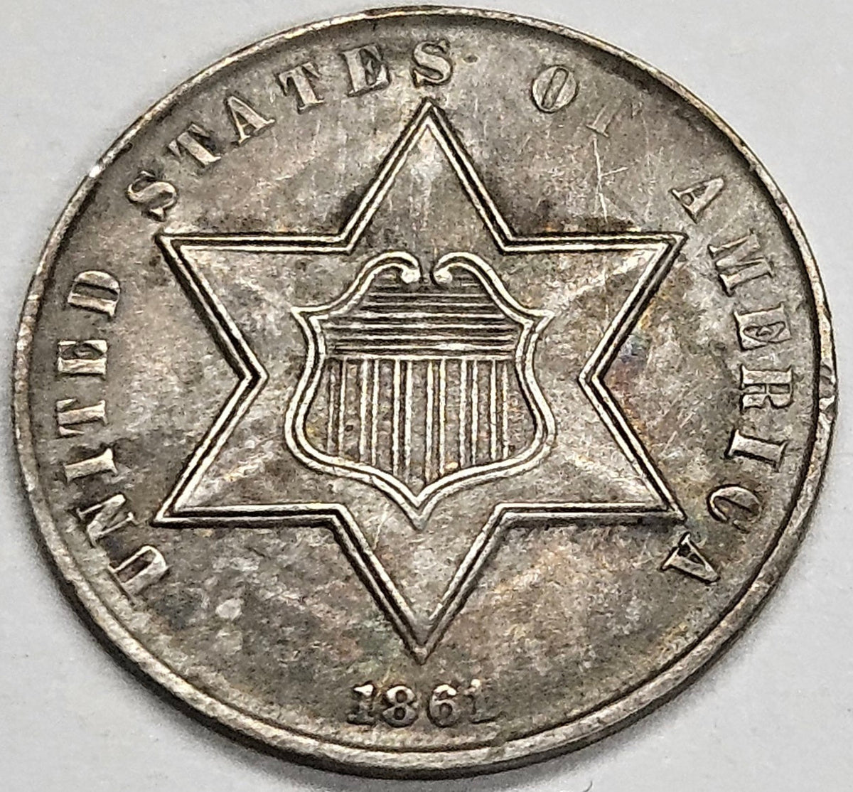 1861 Silver Three Cent Piece . . . . Choice About Uncirculated