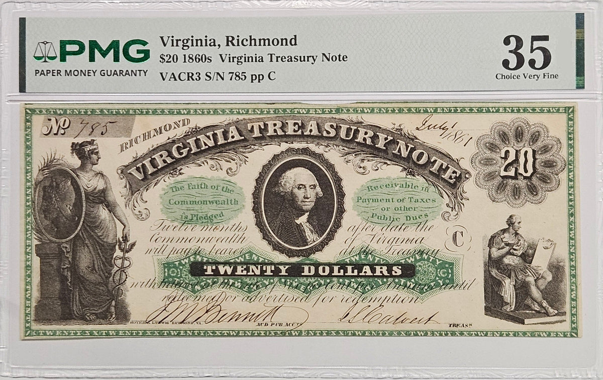 1861 $20.00 Virginia Treasury Notes . . . . PMG-35