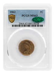 PCGS 1862 Indian Head Cent MS 63 with CAC "Green Bean"