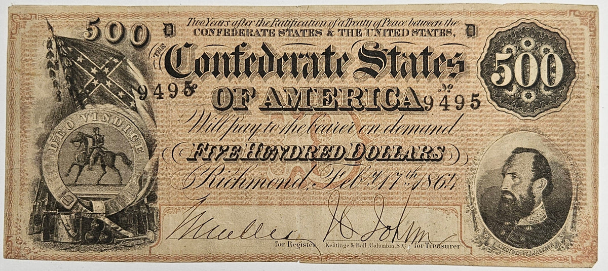 1864 $500.00 Confederate Note T-64 . . . . Very Fine