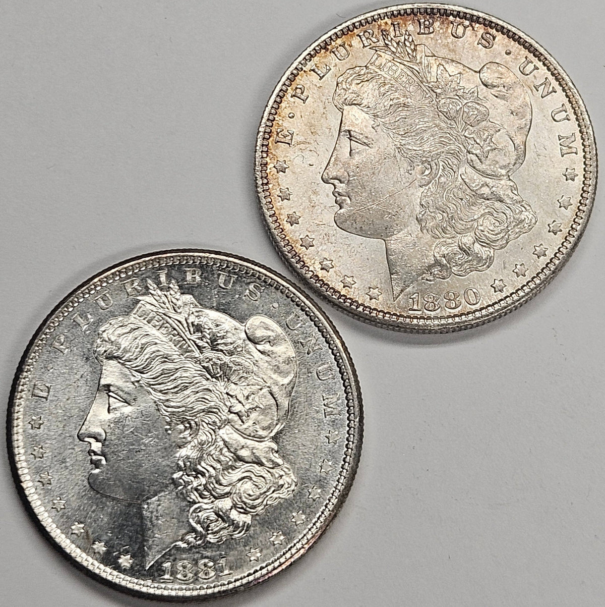 1880-S and 1881-S Morgan Dollar Pair Choice BU Prooflike