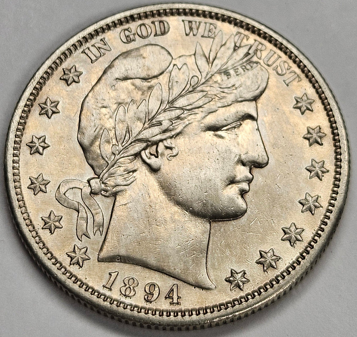 1894-S Barber Half . . . . AU cleaned