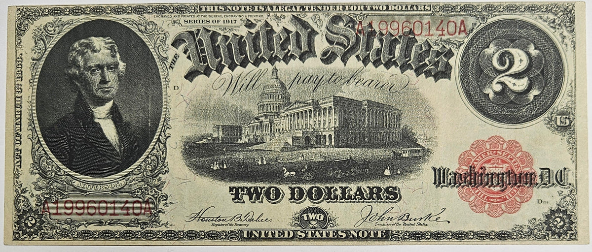 1917 $2.00 United States Note Red Seal Fr. 57 . . . . XF/AU