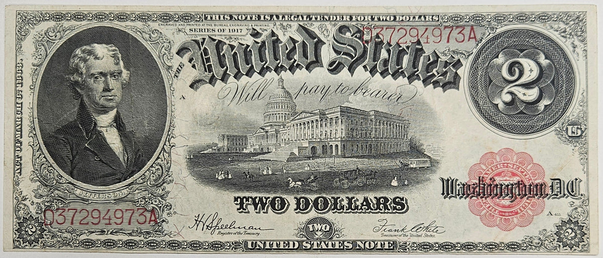 1917 $2.00 United States Note Red Seal Fr. 60 . . . . Choice About Uncirculated
