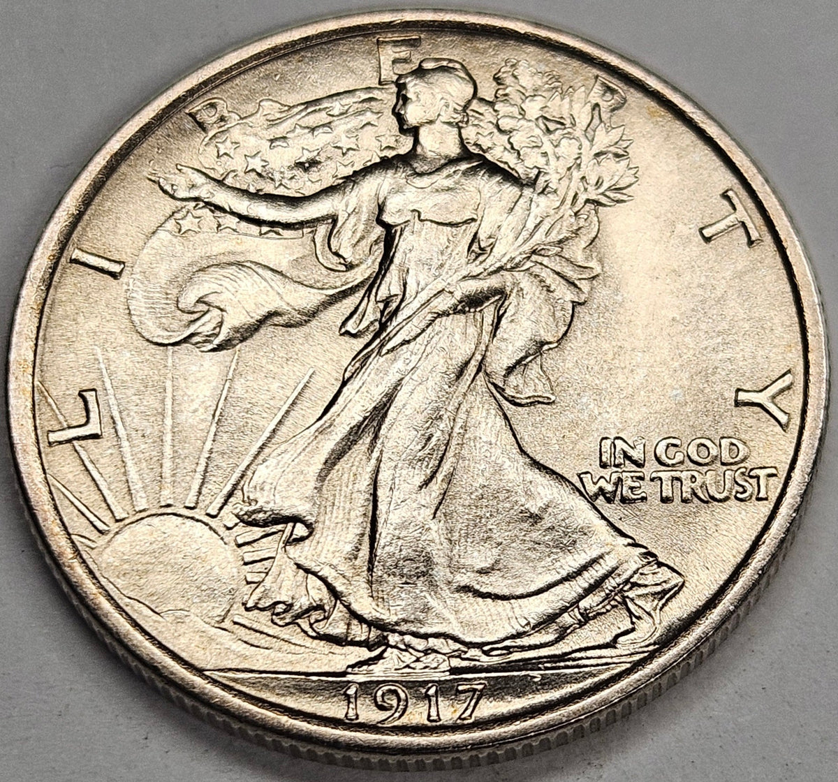 1917-D Reverse Walking Liberty Half . . . . Choice BU+