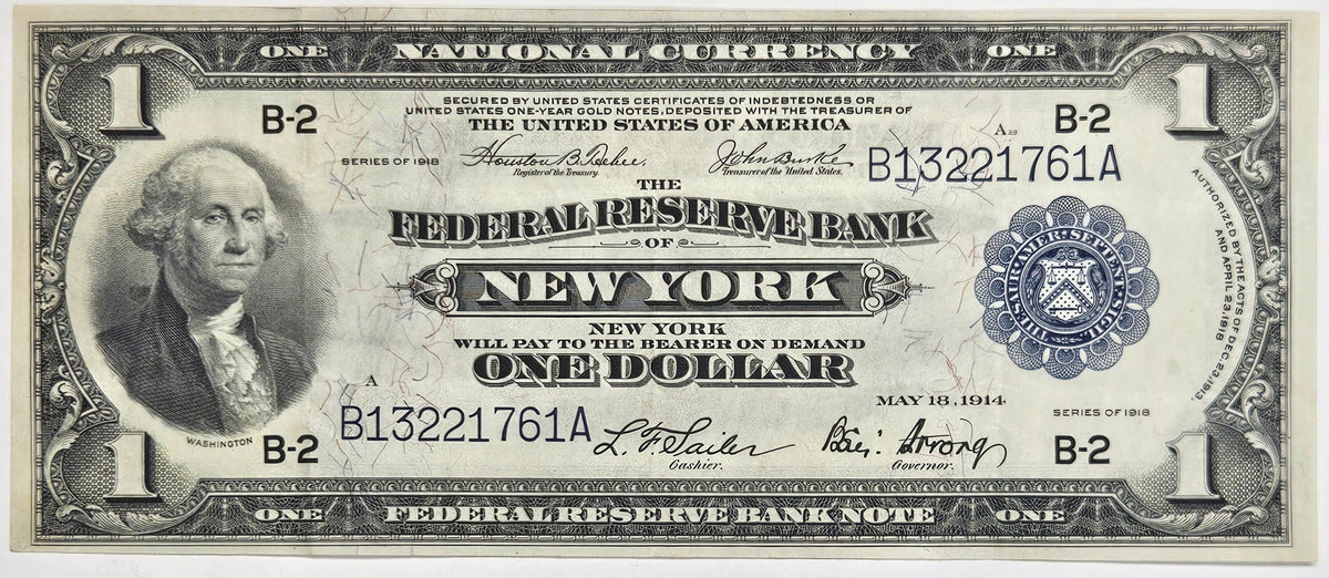 1918 $1.00 Federal Reserve Note New York Fr. 711 . . . . VF/XF