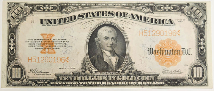 1922 $10.00 Gold Certificate . . . . Choice About Uncirculated