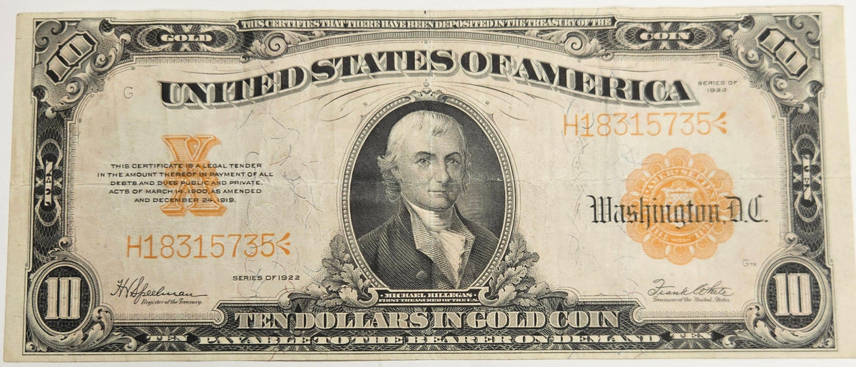 1922 $10.00 Gold Certificate Fr. 1173 . . . . Very Fine