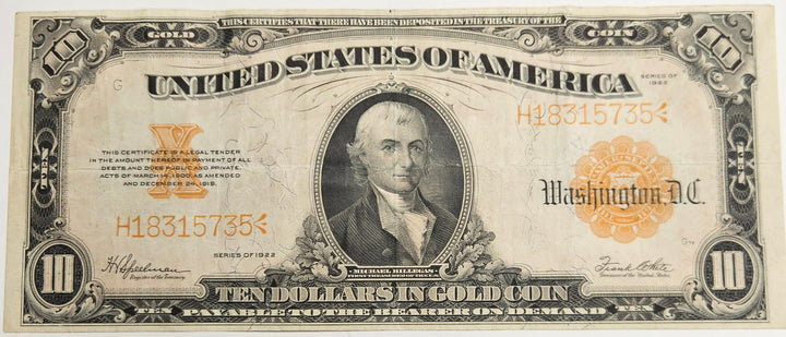 1922 $10.00 Gold Certificate Fr. 1173 . . . . Very Fine