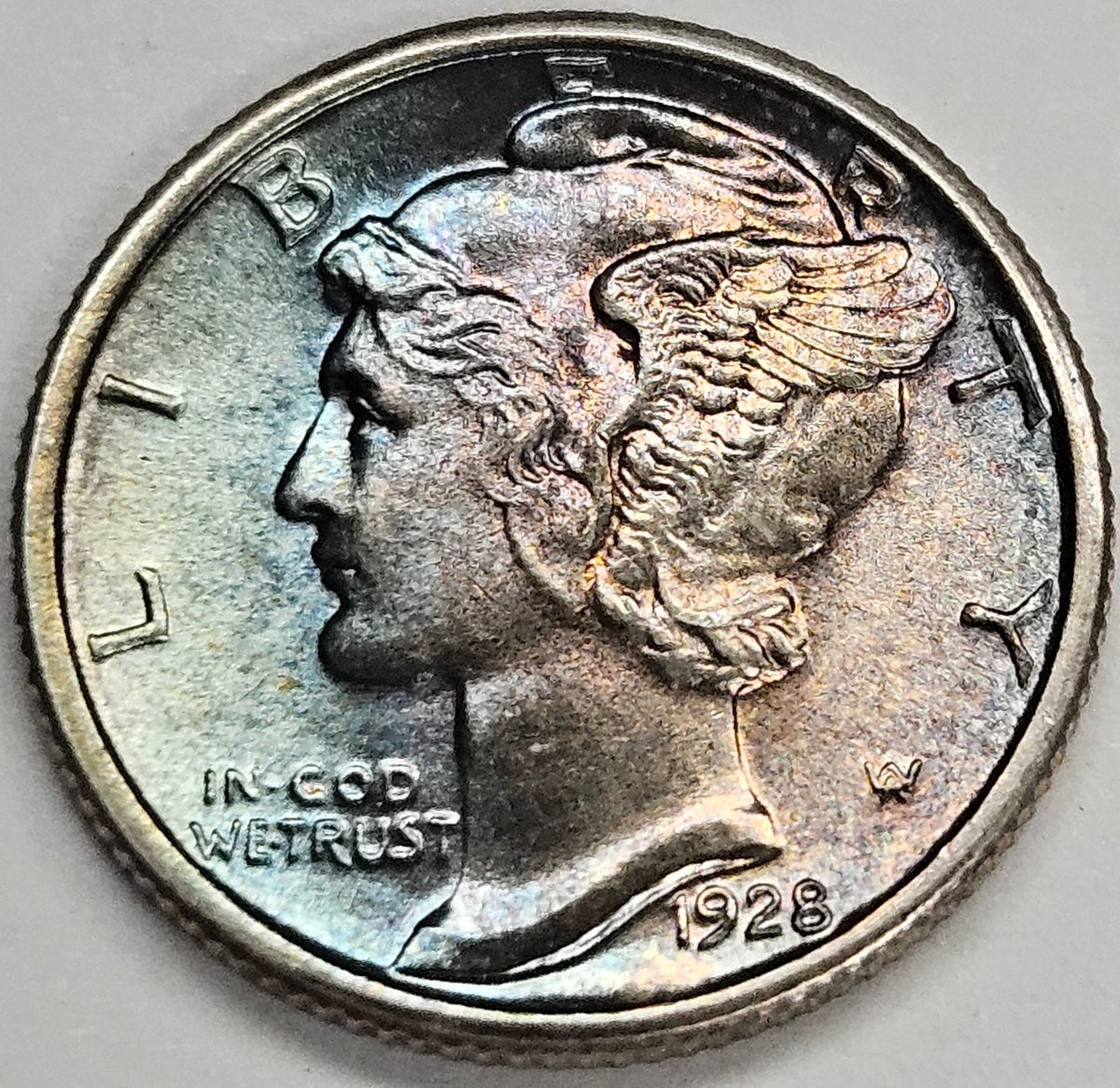 1928 Mercury Dime . . . . Gem BU Full Bands Color!