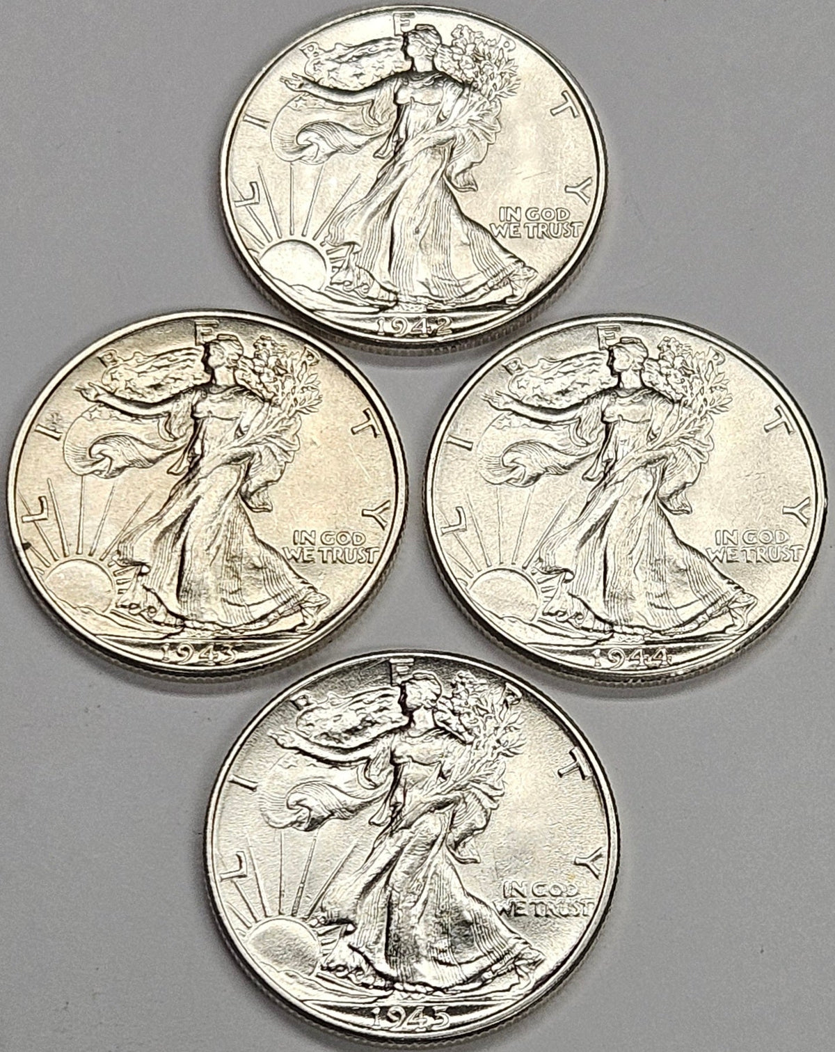 All 4 Dates Walking Liberty Halves 1942, 43, 44, 45 Gem Brilliant Uncirculated