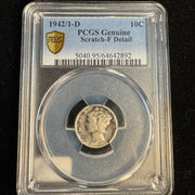 1942/1-D Mercury Dime 10c Overdate Error, PCGS Fine Details
