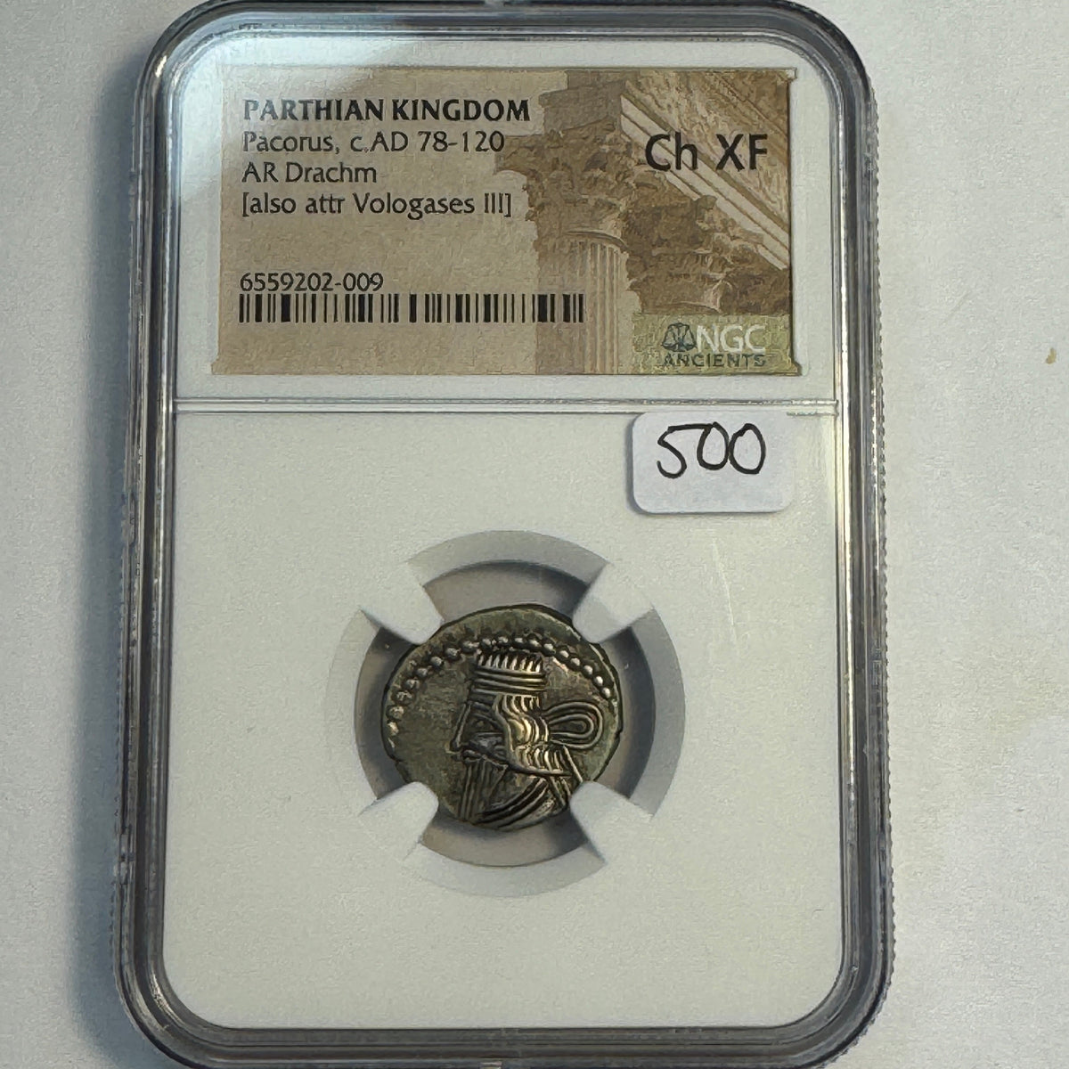 Parthian Empire Pacorus (c78-120 AD) AR Drachm, NGC Choice XF