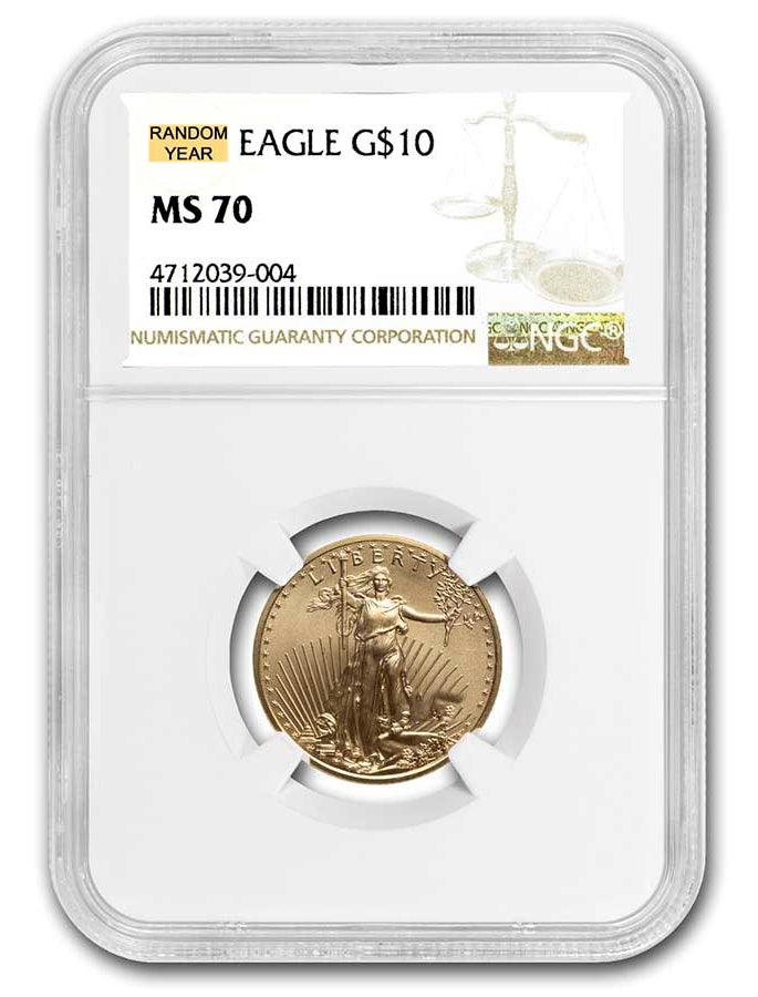 NGC $10 (1/4 oz) American Gold Eagle MS70  (Random Year)