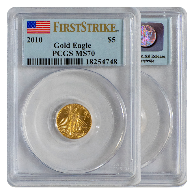 PCGS 2010 Gold Eagle $5 First Strike MS70