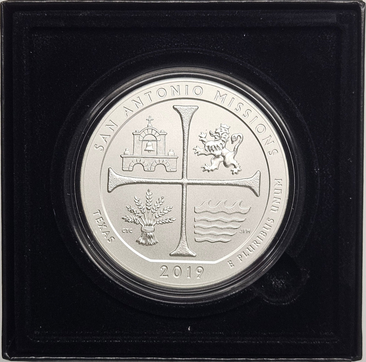 2019 San Antonio Missions Historical Park, TX Silver 5 oz Collector Edition Coin . . . . in Original U.S. Mint Box with COA