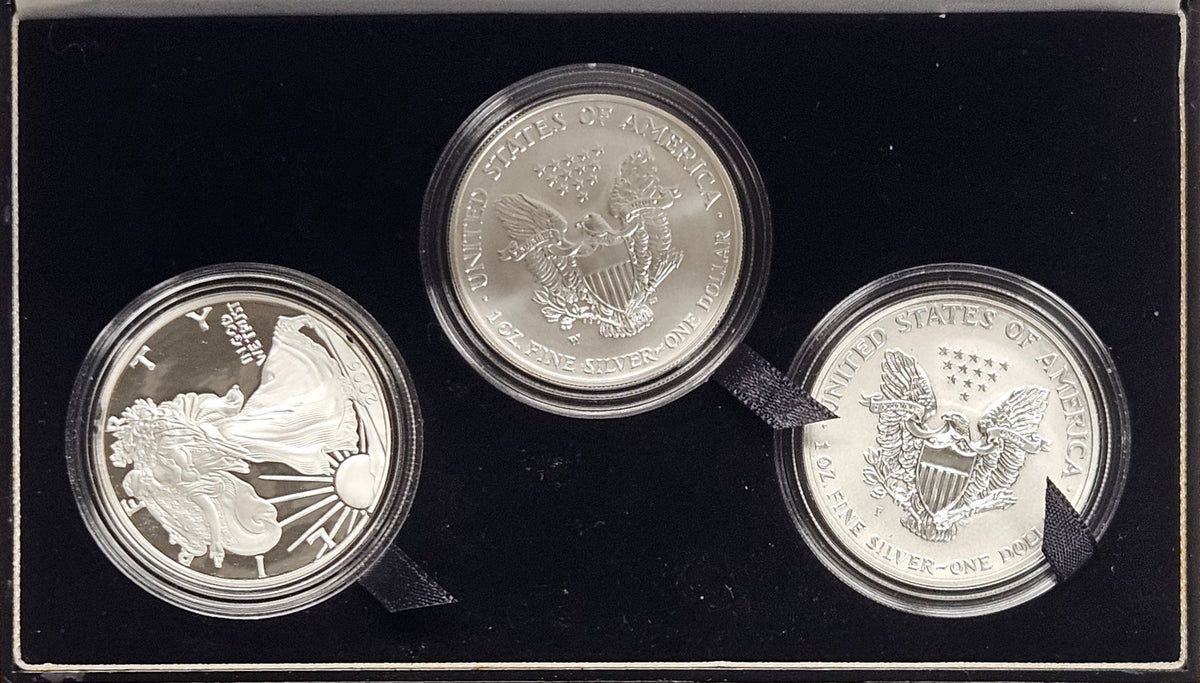 2006-W American Eagle 20th Anniversary Silver Coin Set . . . . Proof, Reverse Proof, Brilliant Uncirculated