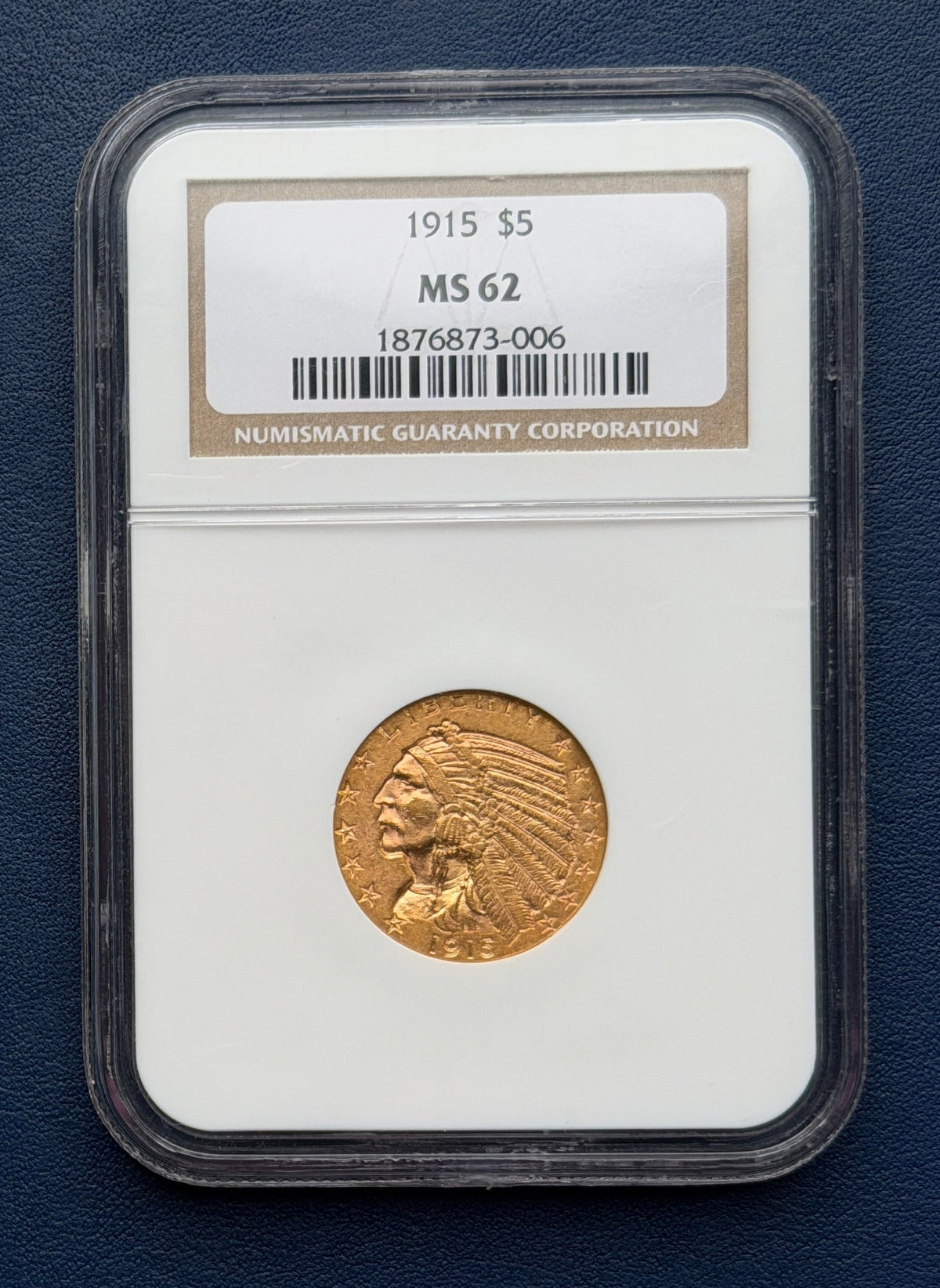 1915 $5 Gold Indian Half Eagle NGC MS62