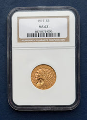 1915 $5 Gold Indian Half Eagle NGC MS62
