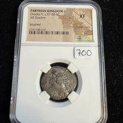Parthian Empire Orodes II (c57-38 BC) AR Drachm, NGC XF - Double Struck