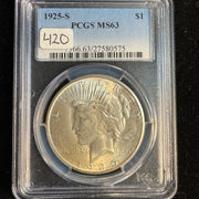 1925-S Peace Silver Dollar $1, PCGS MS-63