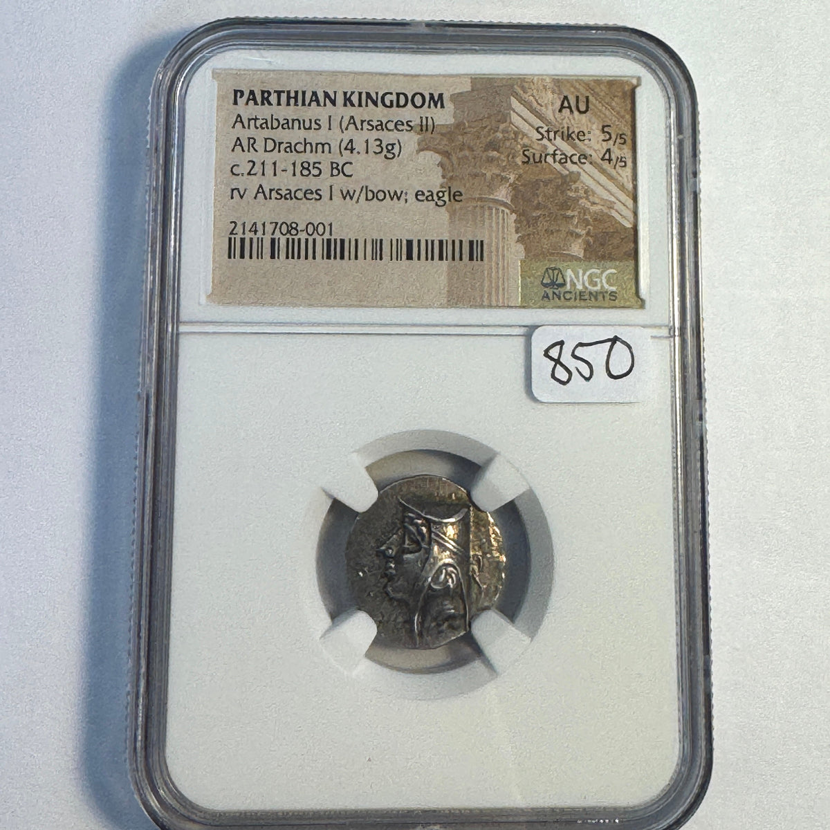 Parthian Empire Artabanus I (c211- 185 BC) AR Drachm, NGC AU: 5/5, 4/5