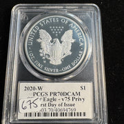 2020-W V-75 Privy Proof Silver Eagle, 1st Day of Issue, PCGS PR-70 DCAM