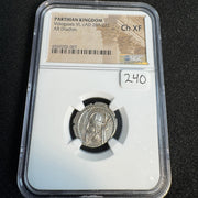 Parthian Empire Vologases VI (c207-222 AD) AR Drachm, NGC Choice XF