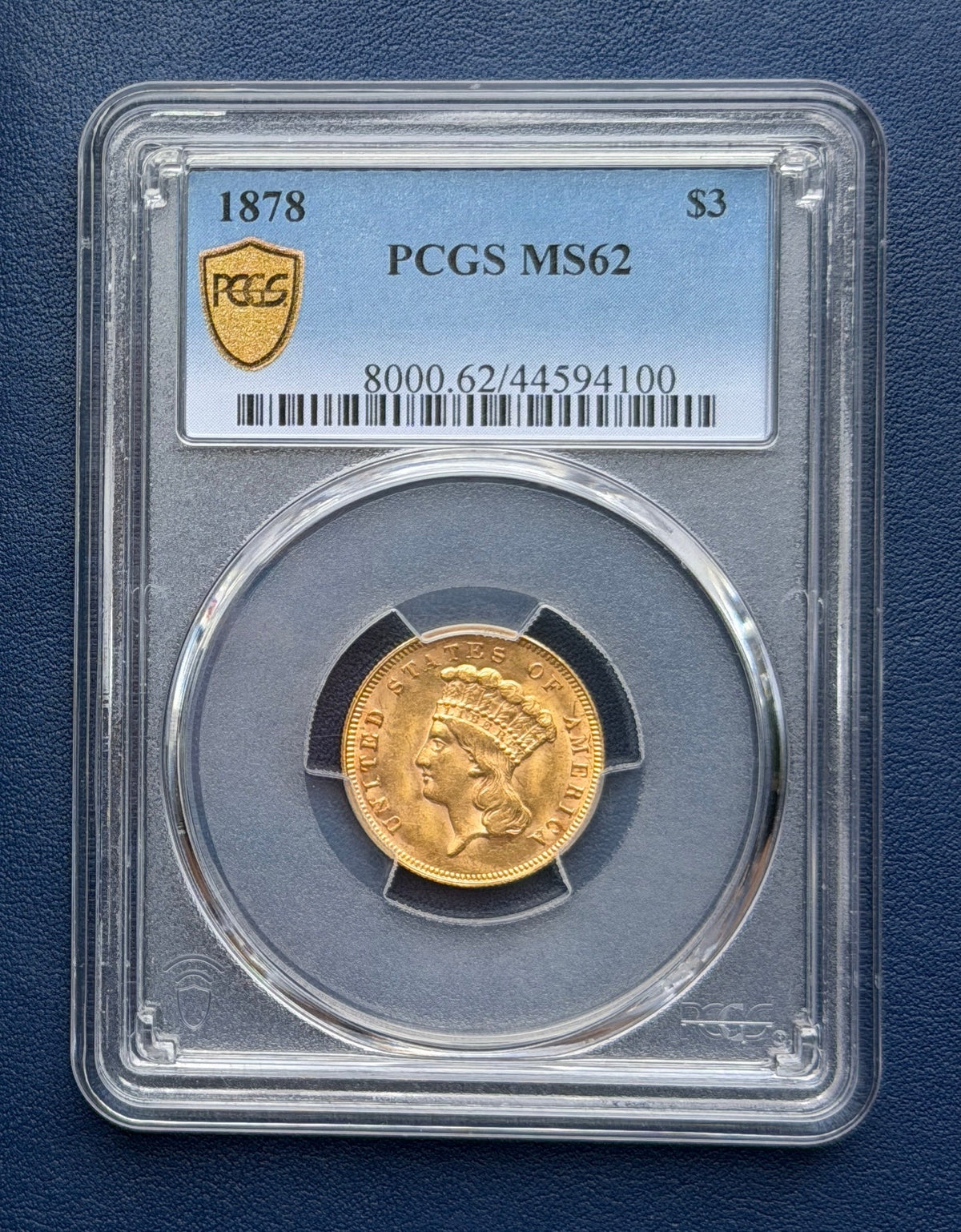 1878 $3 Gold Princess PCGS MS62 Shield