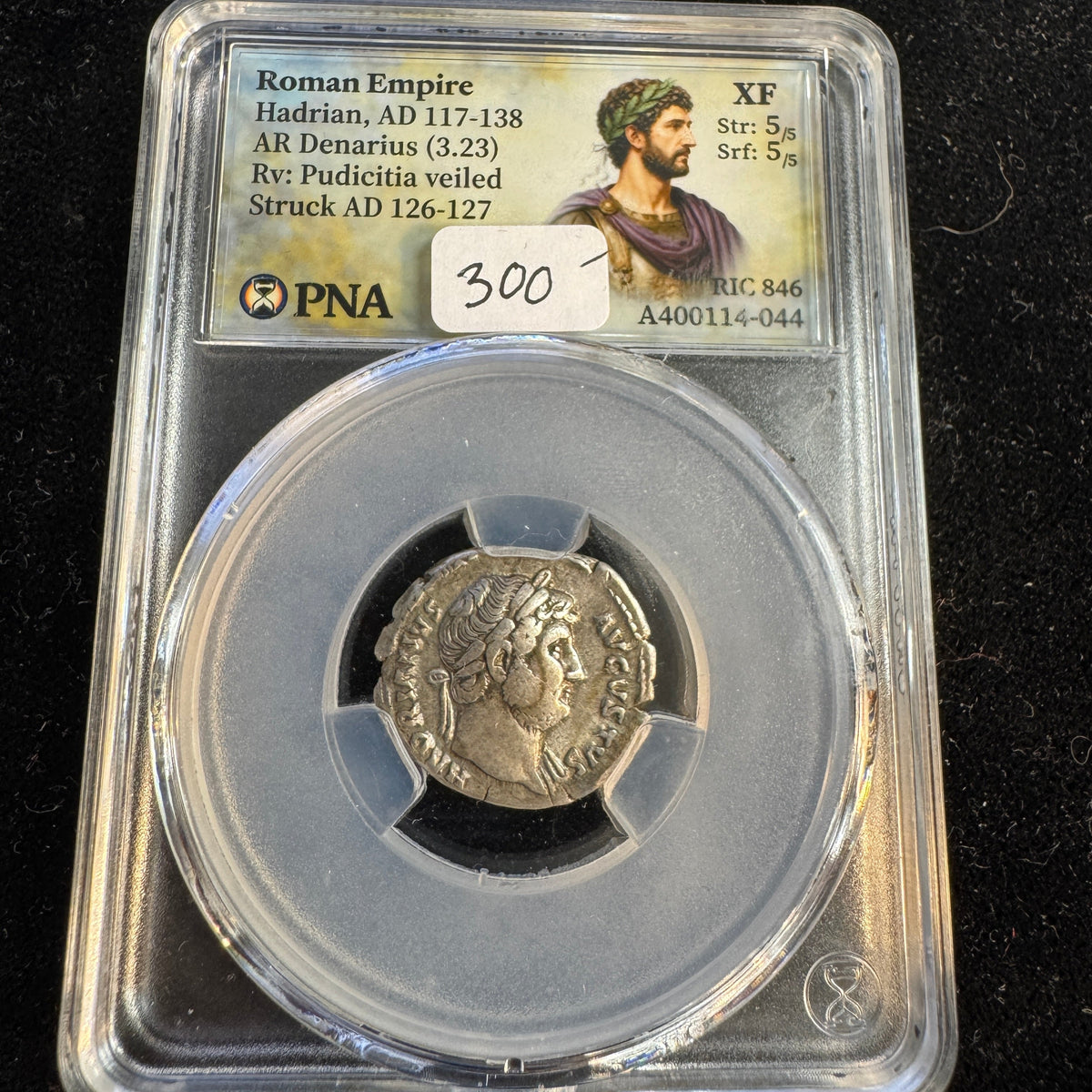 Hadrian (117-138 AD) Roman Empire AR Denarius, Rv: Prudicitia, RIC-846, PNA Choice XF