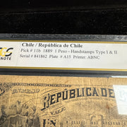 1889 Chile 1 Peso, Handstamps Type 1 & 2, ABNC, P#11b, PCGS F-12