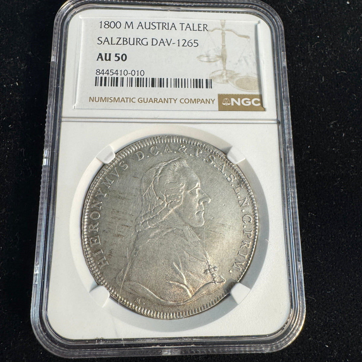 1800 M Salzburg Austria Taler, Archbishop H. Von Colloredo, Dav-1265, NGC AU-50