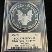 2020-W Proof Silver Eagle V-75 Privy First Strike, PCGS PR-69 DCAM