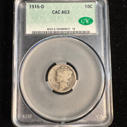 1916-D Mercury Dime 10c, CAC AG-3
