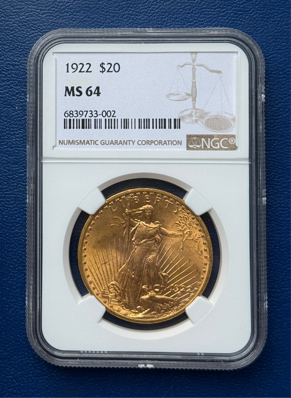 1922 $20 Saint Gaudens Gold Double Eagle NGC MS 64