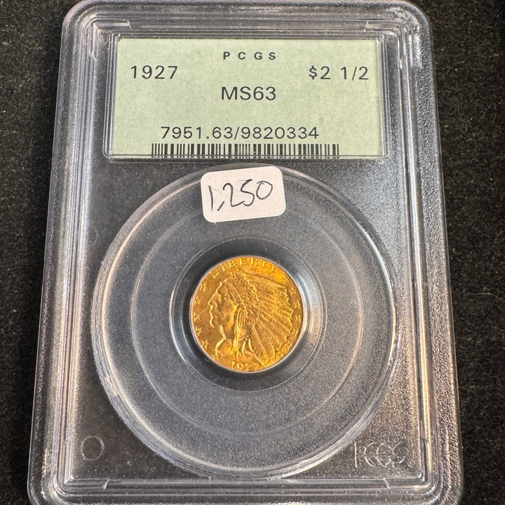 1927 (P) Indian $2.5 US Gold, PCGS MS-63