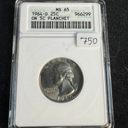 1964-D Washington Quarter Struck on 5c Nickel Planchet! Soapbox ANACS MS-65, Ex-Barry Harding Collection